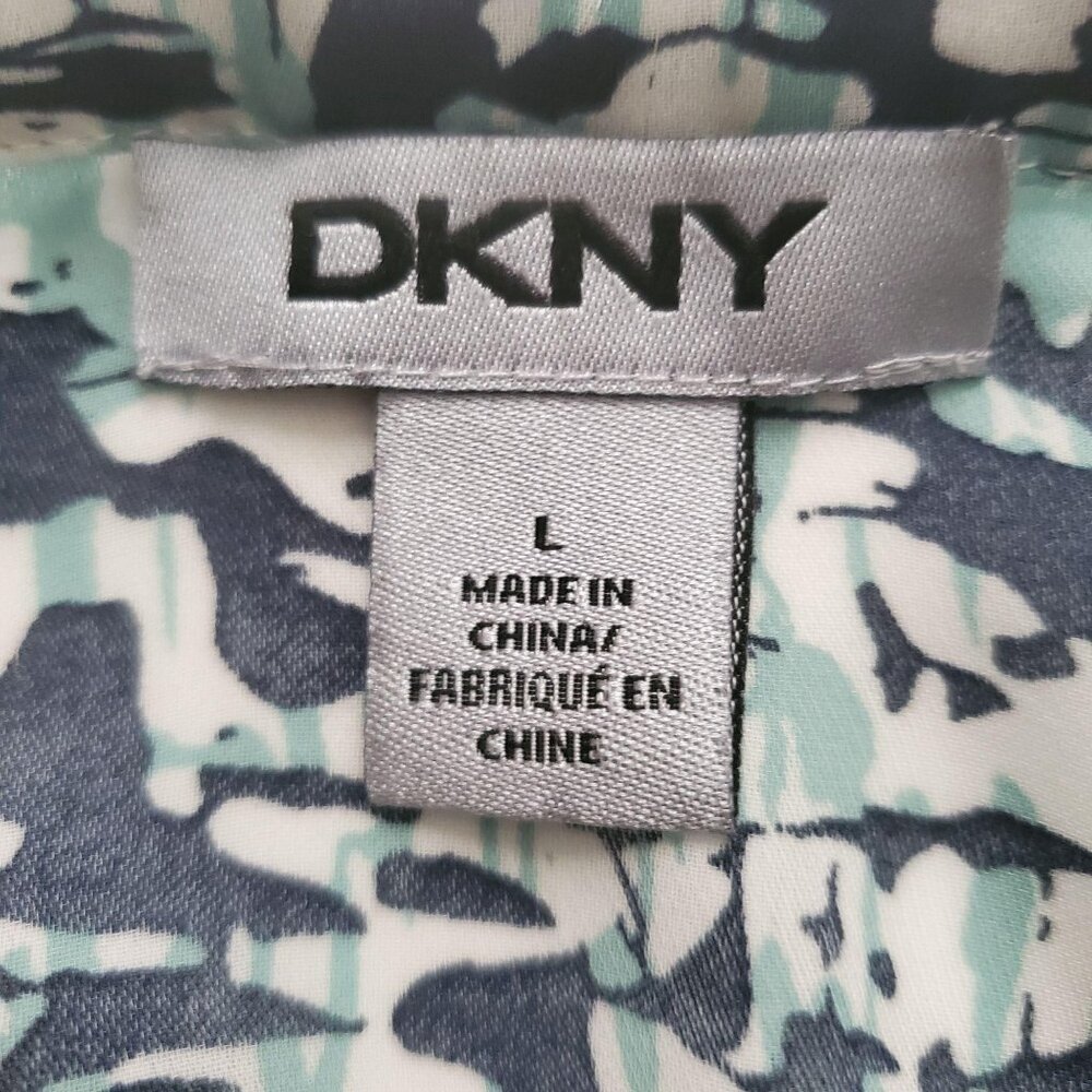 DKNY Women’s 3/4 Sleeve Printed Split-Neck Pleated Front Peasant Top Size Large - Picture 5 of 8
